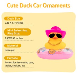 wonuu 2Pcs Duck Car Dashboard Decorations Rubber Duck Car Ornaments for Car Dashboard Decoration Accessories with Mini Swim Ring Sun Hat Necklace and Sunglasses, Mix-Cowboy&Pink top hat
