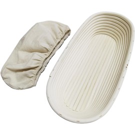 I-LAN 14 Inch Natural Rattan Oval Bread Baking Banneton Proofing Basket with Liner,Bread Sourdough Proofing Basket Bowl with Liner,Brotform Dough Rising Basket with Liner 14"x5.5"x3"