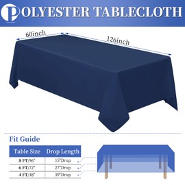 Teruntrue 1 Pack Dark Blue Polyester Tablecloth for 8 Ft Rectangle Table,60 x 126 inch Polyester Fabric Table Cloth Wrinkle Resistant Washable Table Cover,for Wedding,Birthday,Party,Banquets Decorate