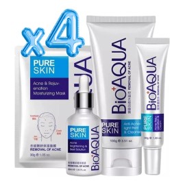 🔥 Bioaqua pure skin set antiacné 4 piezas sérum crema espuma mascarilla  Vitaminas y Minerales