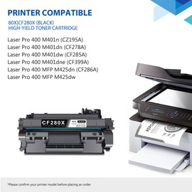 80X Black High Yield Toner Cartridge, 2/Pack CF280XD Compatible Replacement for HP 80X Toner Cartridge to use with Laser Pro 400 M401, Laser Pro 400 MFP M425 Series Printer | CF280X with Chip