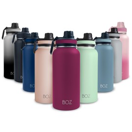 BOZ Stainless Steel Water Bottle - Vaccum Insulated Water Bottle 32 Oz - Wide Mouth BPA Free Sport Water Bottle for Gym with Spout Lid - Thermal Hot & Cold 1 Litre Plum Waterbottle
