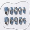 Sun&Beam Nails Handmade Nail Tips Short Coffin Denim Blue Silver