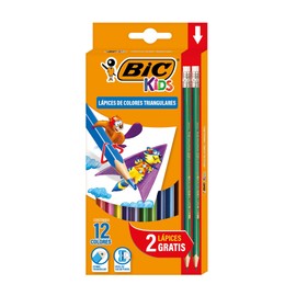 BIC Lápices de Colores Evolution Triangular Hecho de Resina No se Astilla Colores Intensos Fácil de Sacar Punta 12 Piezas + 2 Lápices