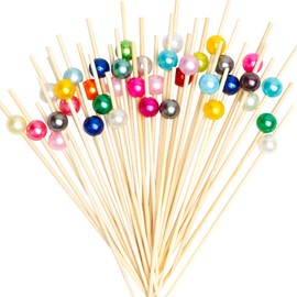100 Pcs Cocktail Toothpicks for Drinks, Colorful Pearl Fancy Toothpicks for Appetizers, Charcuterie Picks,Cocktail Picks, Bamboo Skewers for Food, Sandwich Toothpicks（4.7inch）