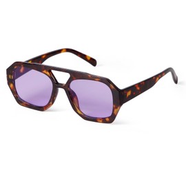 ADE WU Trendy Square Hexagon Aviator Sunglasses for Women Retro 70s Thick Frame Double Bridge Oversized Sun Glasses,Tortoise Frame Purple Lense