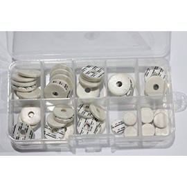 Instrument Clinic Flute Pad Assortment of 50, White Pads, 3.0mm Thick, With Assortment of 465 Adhesive-backed Flute Pad Shims