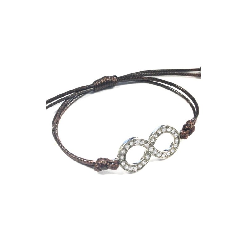 Wrapables Adjustable Rhinestone Infinity Leather Corded Bracelet, Brown Silver Tone