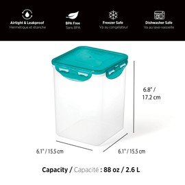 Starfrit LocknLock Plastic Pantry Container - 88oz/2.6L - Airtight - 4-Sided Locking Lid
