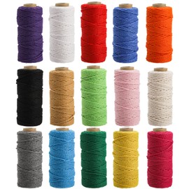 ZEAYEA 15 Rolls Macrame Cord, 2mm x 480 Yards Natural Cotton Twine String Cord, 3 Strand Twisted Soft Macrame Rope for Artworks, Wall Hanging, Plant Hangers, Crafts, Knitting, Wrapping String