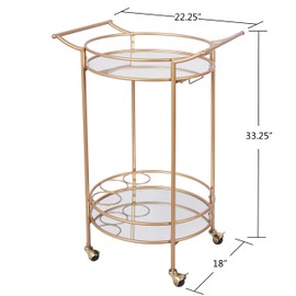 Round Gold Rolling Bar Cart with 2 Mirror Shelves, Wine Rack and Lockable Casters, Suitable for Home Kitchen, Club, Living Room, Thanksgiving, Christmas, New Year, 22"X18"X33"