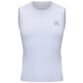 Konrunppy Boys Sleeveless Compression Shirt Qucik Dry Basketball Football Undershirt Youth Kids Athletic Tank Tops Workout (White,X-Large)