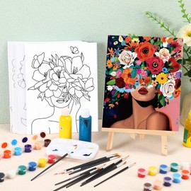 Dinifee 6 Pack Canvas Painting Kit Pre Drawn Canvas Afro Queen Cotton Canvas 8 x 10 Inch Stretched Canvas Paint and Sip Set for Adults Party Valentine Night(Gorgeous Lady)