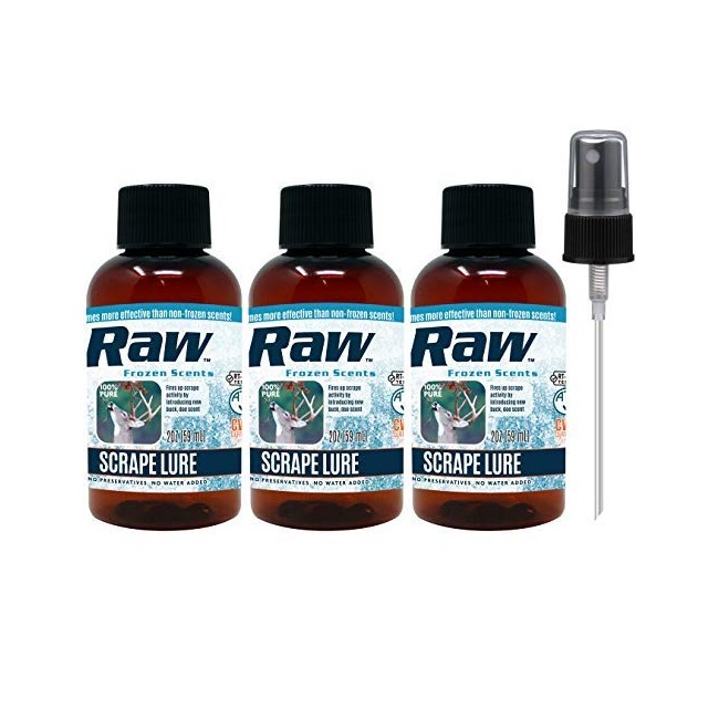 RAW Frozen Scents Scrape Lure Deer Attractant Urine Pure Whitetail Active Scrape Lure Buck Hunting Spray Scent 2 oz (3 Bottles)