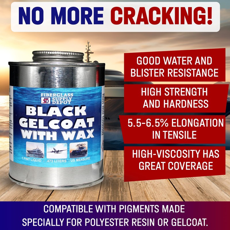 Fiberglass Supply Depot Black Gelcoat with Wax Pint with 15cc