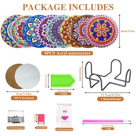8 Pcs Diamond Art Painting Coasters, Arts and Crafts for Adults,5d DIY Mandala Coasters with Holder,Mosaic Kits for Adults,Exquisite Cup Coaster,for Beginners Kids Adults,Patterned Drink Mat