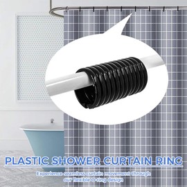 18 Pack Black Shower Curtain Rings, Easy Snap Hooks for Bathroom Shower Rod, Plastic O-Ring Hooks for Standard Curtains, Rust-Free Bathroom Accessories Set