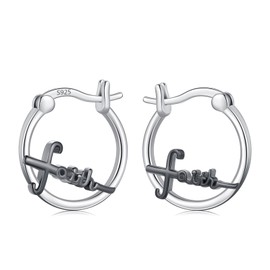 Twoowl Faith Earrings 925 Sterling Silver Cross Hoop Earrings Religious Earrings Cross Jewellery Gifts Christmas Birthday for Women Female Friends