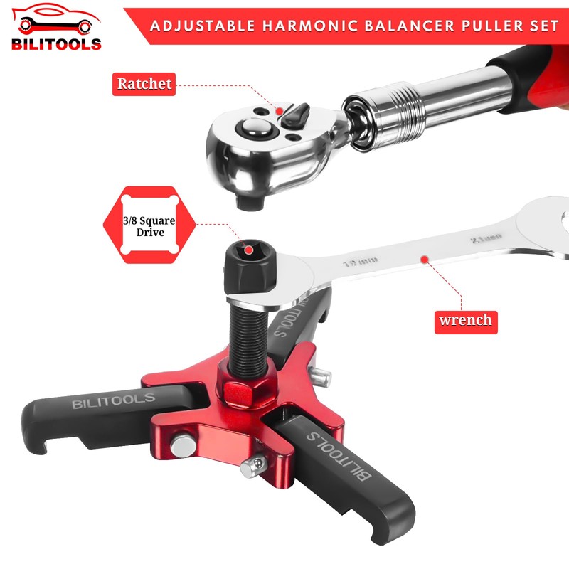 BILITOOLS Harmonic Balancer Puller Set, Upgraded 3-Jaw Pulley Puller with
