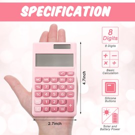2 Pieces Basic Standard Calculators Mini Digital Desktop Calculator with 8-Digit LCD Display, Battery Solar Power Smart Calculator Pocket Size for Home School for Kids (Purple, Pink)
