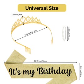 Araluky Birthday Crown and Sash for Women & Glitter Its My Birthday Sash Birthday Tiara for Women Birthday Crowns for Women Birthday Queen Sash and Tiara for Parties Favors Decorations Gift (Go1d)