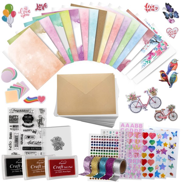 Card Making Kits For Adults And Kids- 24 Blank Greeting Cards And Envelopes With Supplies And Stamp Set- Giftable DIY Greeting Card Set- Happy Birthday Holiday Baby Shower Congratulations Thank You