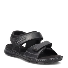 Rockport Men's Darwyn Quarter Strap Sandal, Black Lea II, 14 Wide