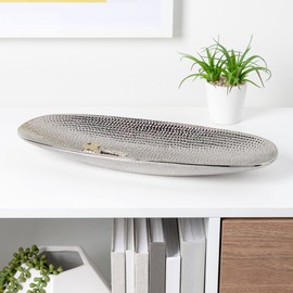 Helio Ceramic Platter by Torre & Tagus - Ceramic Silver Platter for Decor | Faux Fruit Bowl for Centerpiece Display | Handcrafted with a Dimpled Pattern & Non-Tarnishing Finish | 1.75” Tall, Silver