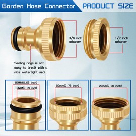 3 Pack Brass Garden Hose Quick Tap Connector,1/2 Inch to 3/4 Inch 2-in-1 BSP Female Threaded Faucet Adapter for Gardening Hose, Washing Machine (A)