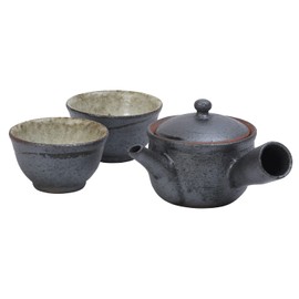 Yamasho Pottery Sumi-iro Futari Teaware Teapot and Teacup Set, Shigaraki Ware, Sum-3