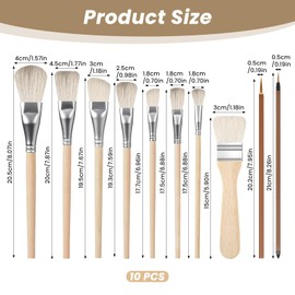 10PCS Pottery Glaze Brushes, Goat Hair Mop & Blending Brush Set, Ceramic Brush Sets, Blending Mop Brushes, Watercolor Wool Paintbrush Sets for Oil Pottery Art Painting