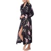 Lavenderi Women's Long Classic Satin Kimono Lounge Bathrobe Robe(XL,Black AOP)