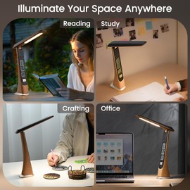 WILIT Rechargeable Lamps Cordless Table Lamp, Foldable Portable Desk Lamp - LED Battery Operated Lights with Stepless Brightness&Time Display for Office Lamp, Book Lights, College Dorm Essentials