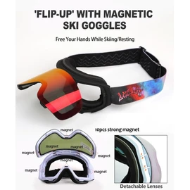 LECAGE Frameless Flip-Up Ski Goggles, Anti Fog Snow Goggles with Magnetic Interchangeable Lens, UV Protection Snowboarding Goggles for Men Women Youth