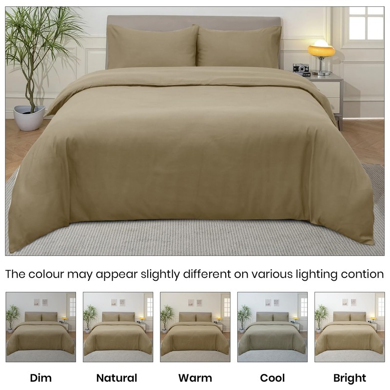 Imperial Rooms Single Duvet Cover Set Brushed Microfiber Plain Beige