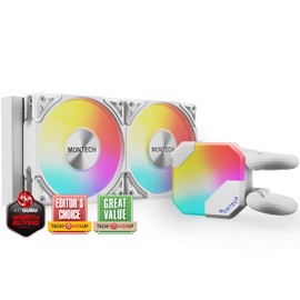 MONTECH HyperFlow ARGB 240 - AIO CPU Liquid Cooler, Intel&AMD Compatible, Chart-Topping Performance, Enhanced 3100RPM Water Pump Design, 3X Metal Pro 12 ARGB Ultimate Cooling Fans - White