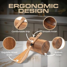 Armandine Teak Wooden Spoons for Cooking 11-Piece - Non-Stick & Non-Scratch Wooden Cooking Utensils Set - Heat Resistant Kitchen Utensils Set