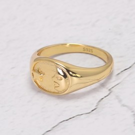 RogJewelry 925 Sterling Silver Moon and Star Signet Ring, Gold Stackable Vintage Style Rings for Women and Men, Jewelry Gift for Her or Him, Size 6