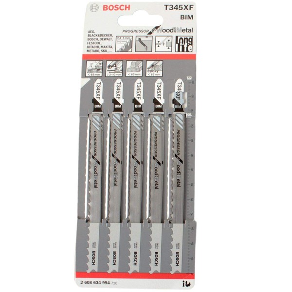 Bosch Professional 2608634994 Progressor Jigsaw Blade Wood and Metal, Pack of 5