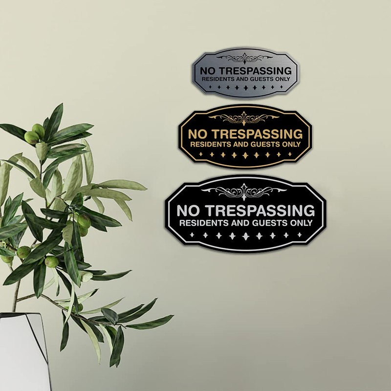 Letrero victoriano No Trespassing Residents and Guests Only (negro) -