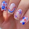 4th of July Press on Nails Red Blue Flower Short