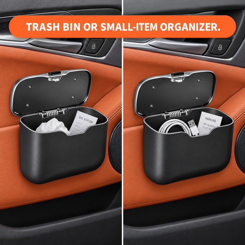 Car Trash Can with Press Lid – Hanging ABS Interior