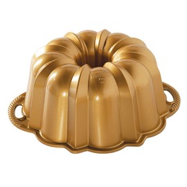 Nordic Ware Gugelhupf Anniversary, gold, 12 Tassen, zwei Griffe, Aluminium, Antihaft, NW 50077