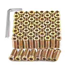 Aninako Insert Nuts [M6 x 25 mm 60 Pieces with Tool Spanner] Screw-in Type Embedded Nuts Insert Nuts Carbon Steel Furniture Woodworking DIY Joint Parts Joint Parts Joint Hardware Repair Tool Storage