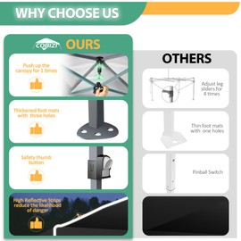 COBIZI Canopy 10x10 Pop Up Canopy Tent 1-Button Push Easy up Outdoor Canopy Instant Portable Commercial Shelter Waterproof UPF50+ Gazebo with Reflective Strip, Air Vent & 4 Sandbags,Black