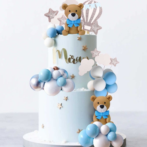 Jevenis luxe bleu ours gâteau décoration teddy bear bébé garçon baby shower fête d'anniversaire fournitures