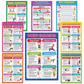 gisgfim Exercise Posters Stretching Yoga Workout Poster Physical Educational Fitness Decoration Physical Bodyweight Workout Guide Chart for Home Classroom Gym Men Women Laminated Colored Illustration