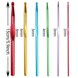 Crochet Hooks Set 6 Sizes Aluminium Crochet Needles Yarn Knitting Crafts Crochet Hook Kit for Beginners and Professional, 2mm 3mm 4mm 5mm 6mm 8mm, Multicoloured