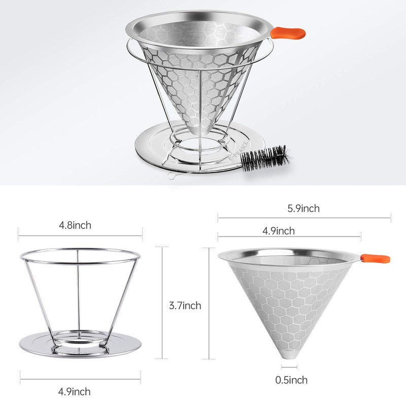 E-PRANCE Pour Over Coffee Dripper, Stainless Steel Coffee Filter Reusable