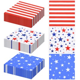 48 Pack 4th of July Napkins, 13 x 13 Inch Patriotic Paper Napkins with Red White Blue Stars and Stripes Design for Independence Day BBQ Party Supplies